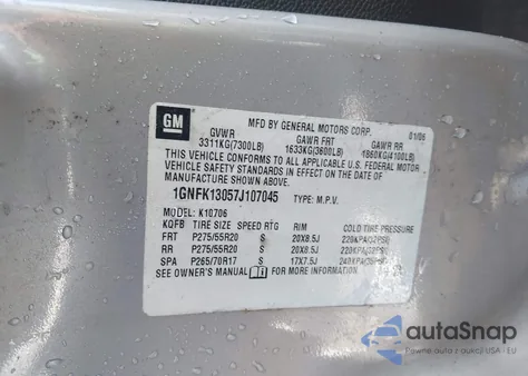 2007 Chevrolet Tahoe Lt из США, поврежденный, VIN 1GNFK13057J107045